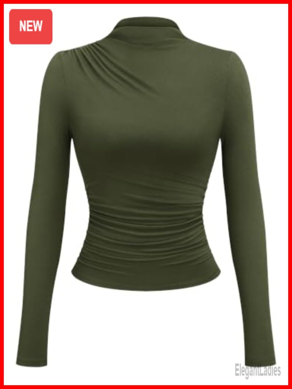KIRUNDO Long Sleeve Mock Neck Ruched Fitted Work Top